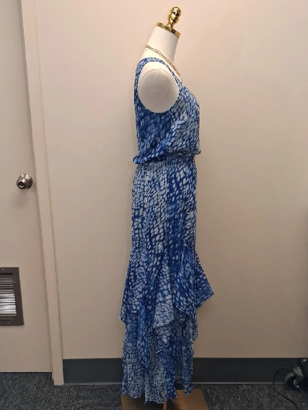 Michael Kors Blue Printed Sleeveless Maxi Dress Size Extra Small